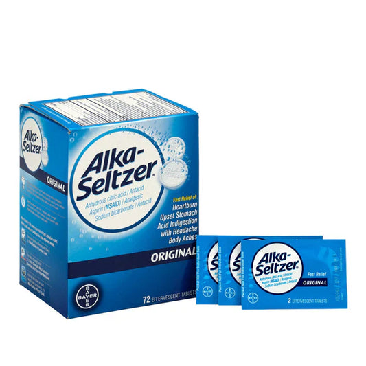 Alka‑Seltzer Effervescent Antacid & Pain Relief – 2‑Tablet Packets, 36 Packs (72 Tablets/Box)