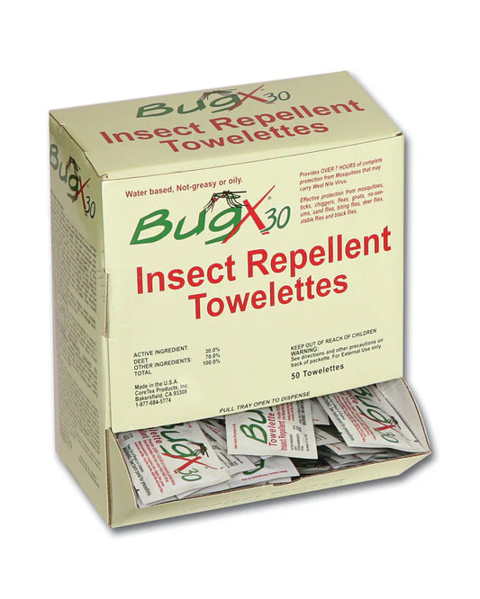 BugX30 Insect Repellent Wipes – 5 mL DEET, 50 Per Box