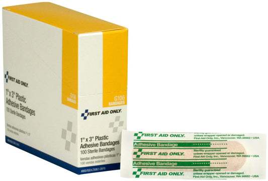 1" x 3" Plastic Adhesive Bandages – 100 Count