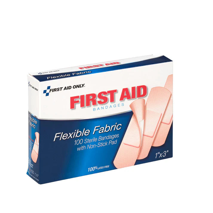 1" x 3" Fabric Adhesive Bandages – 100 Count | Flexible, Latex-Free, Sterile Strips