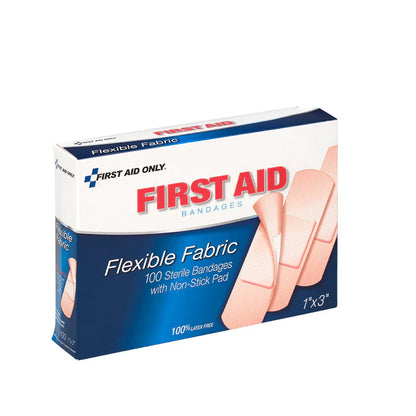 1" x 3" Fabric Adhesive Bandages – 100 Count | Flexible, Latex-Free, Sterile Strips