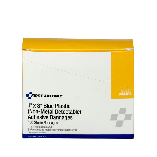 1"x3" Plastic Bandages Blue, 100 per Box