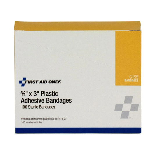 3/4" x 3" Plastic Adhesive Bandages – 100 Count