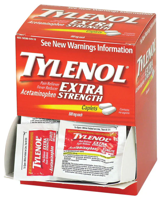 Tylenol® Extra‑Strength Acetaminophen – 500 mg, Individually Wrapped (50 Packets, 2 Tablets/Packet)